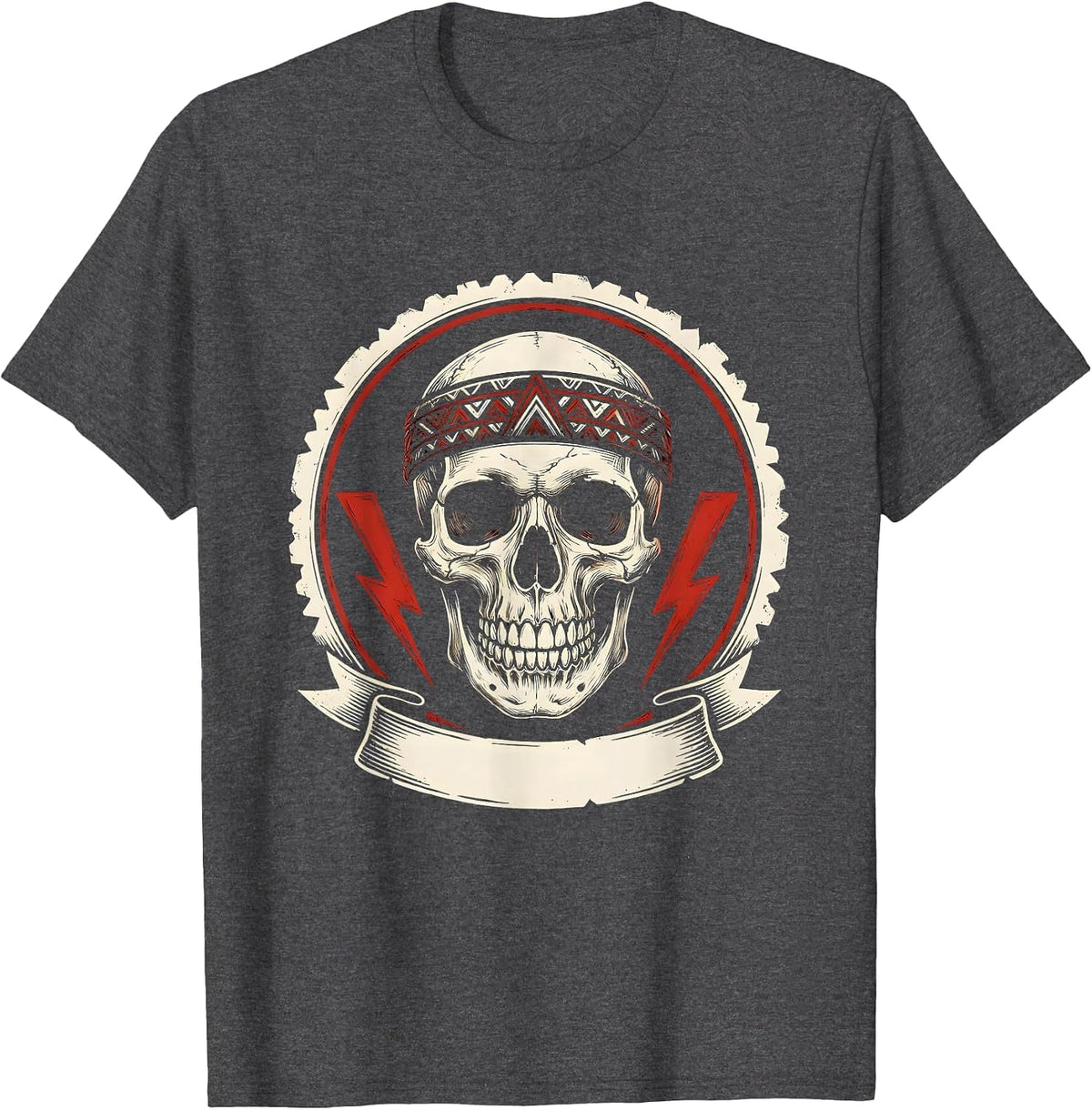 Rock Skull Vintage Headband Graphic Design T-Shirt - Dark Heather Grey