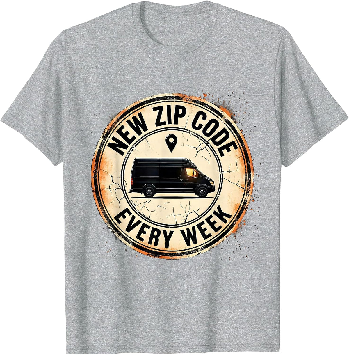 Men's New Zip Code Every Week Distressed Van Life Retro Road Trip T-Shirt - Heather Grey