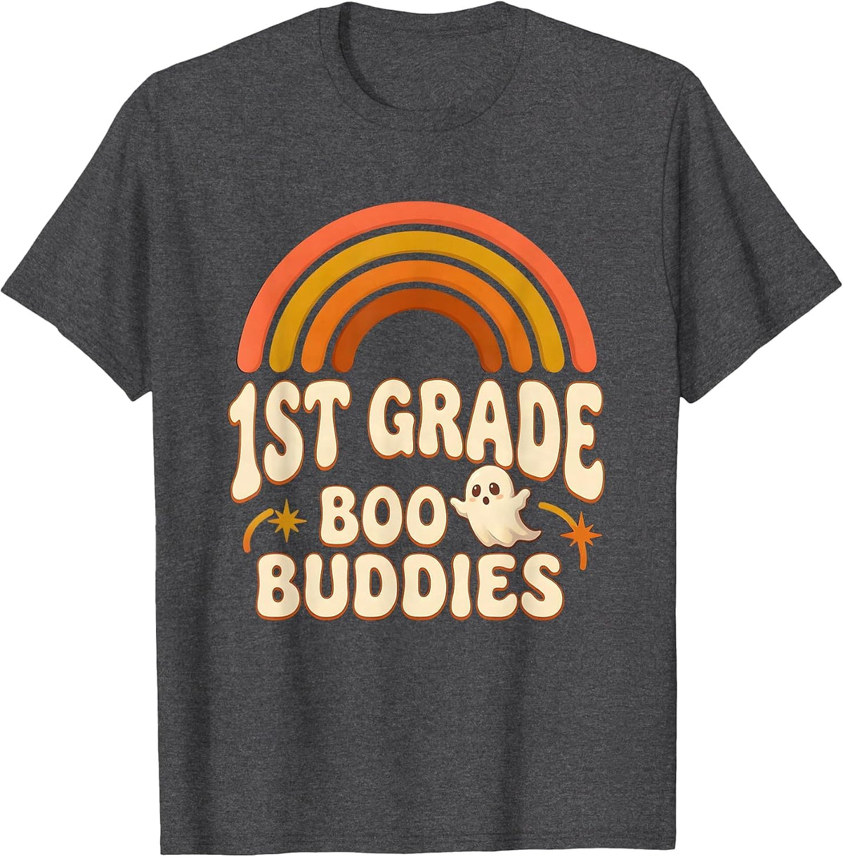 1st Grade Boo Buddies Retro 70s Halloween Teacher Kids T-Shirt - Dark Heather Grey