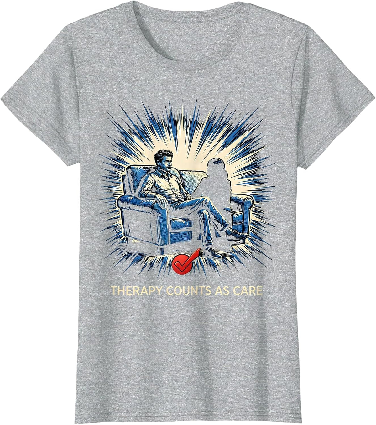 Therapy Counts As Care Comic Book Mental Health Awareness T-Shirt - Heather Grey