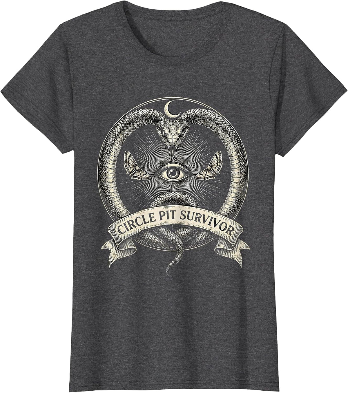 Women's Circle Pit Survivor Metal Band Graphic Design T-Shirt - Dark Heather Grey