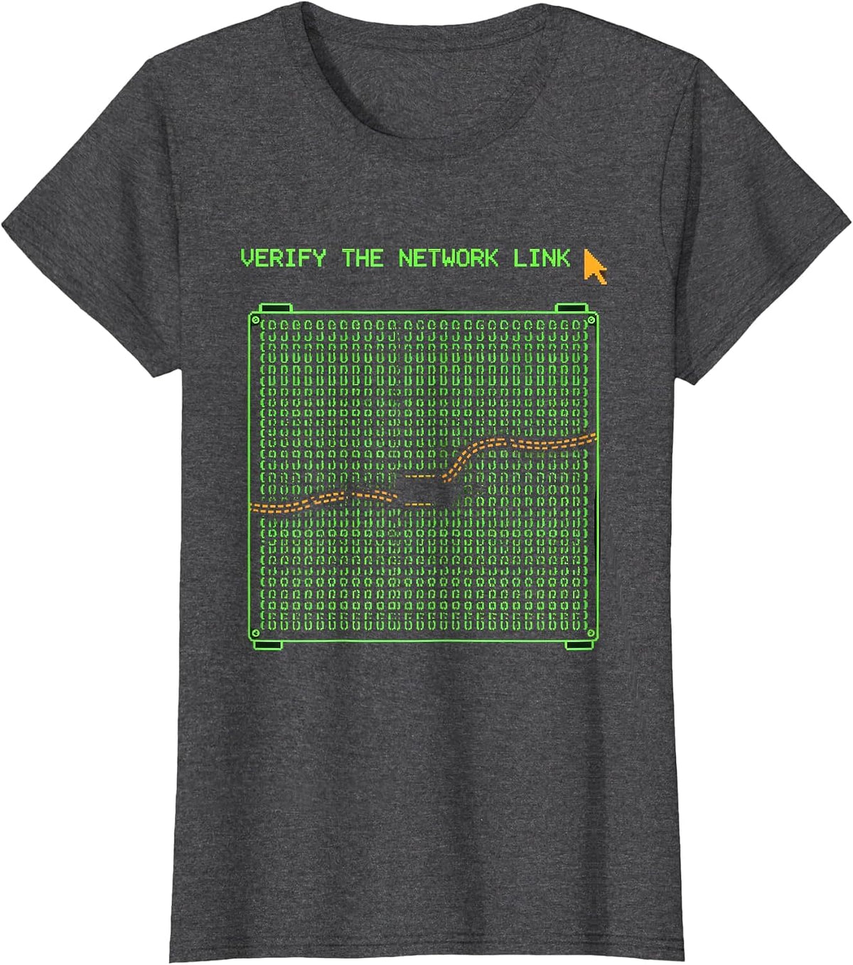 Women's Verify The Network Link Ascii Terminal Art Funny IT Tech T-Shirt - Dark Heather Grey