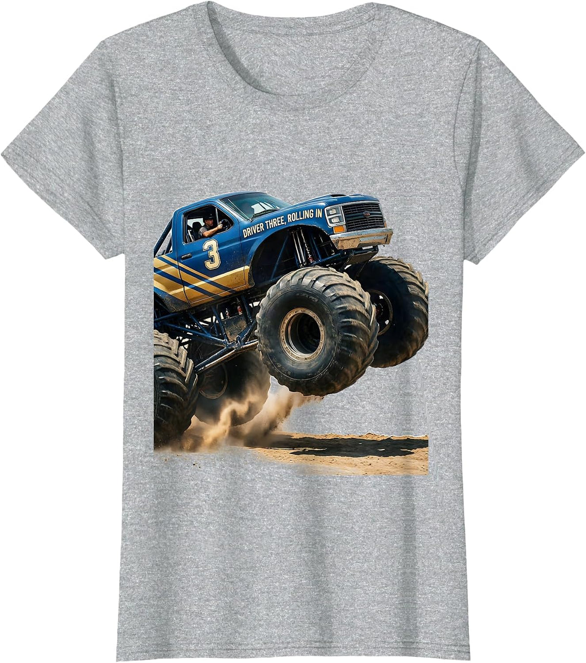 Driver Three Rolling In Monster Truck 3rd Birthday Boy T-Shirt - Heather Grey