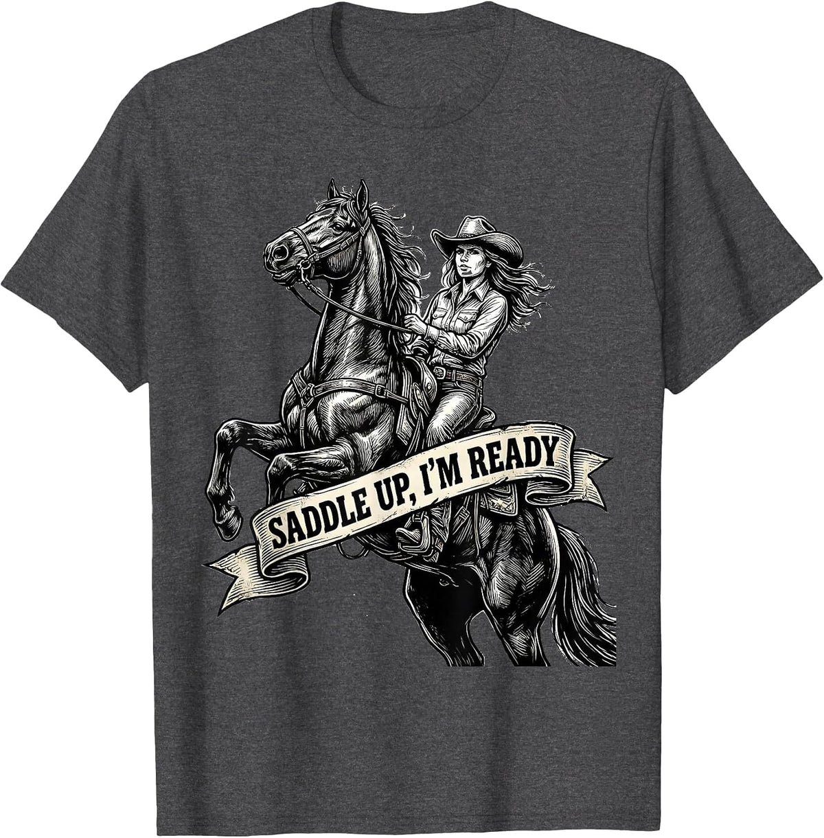 Not My First Rodeo Western Cowgirl Design T-Shirt - Dark Heather Grey