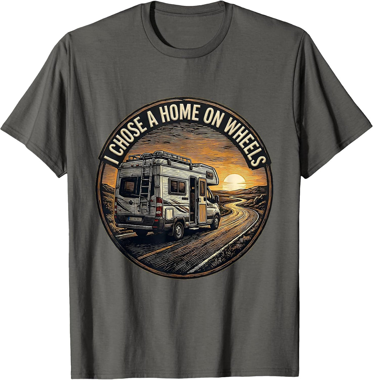 Men's I Chose A Home On Wheels Vintage Van Life Nomad Road Trip T-Shirt - Asphalt Grey