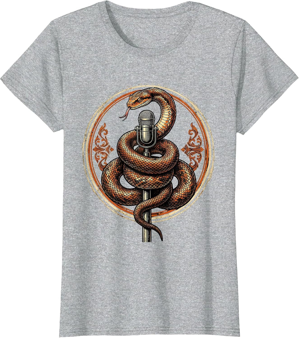 90s Rock Serpent Microphone Stand Graphic T-Shirt - Heather Grey