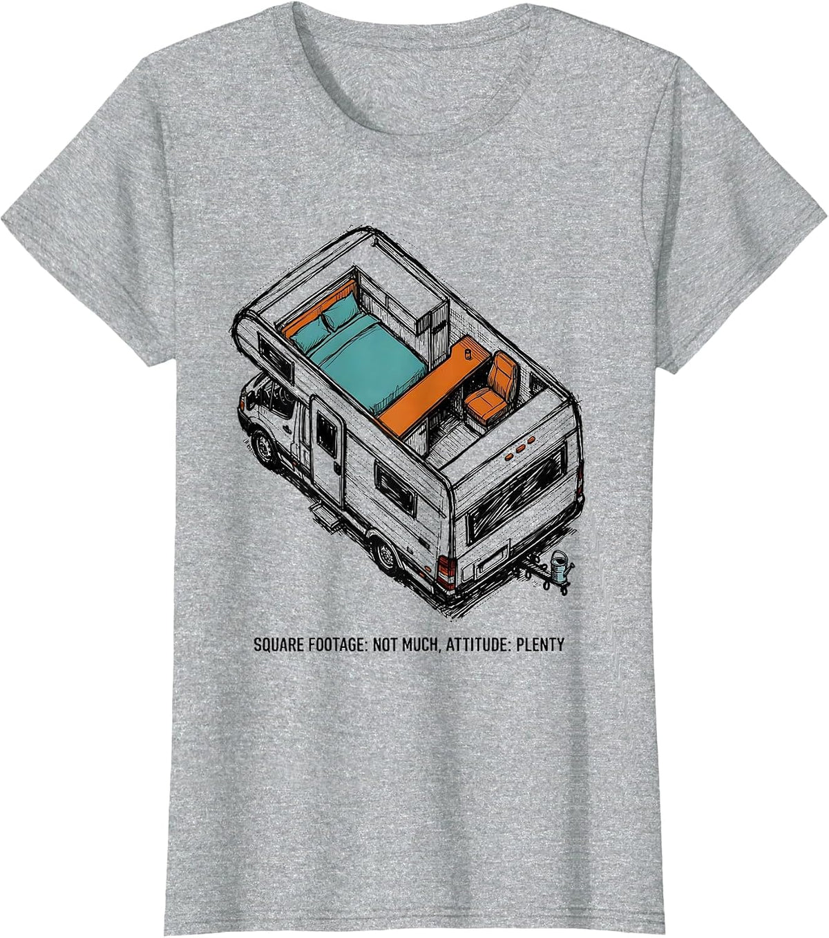 Women's Square Footage: Not Much, Attitude: Plenty Van Life T-Shirt - Heather Grey