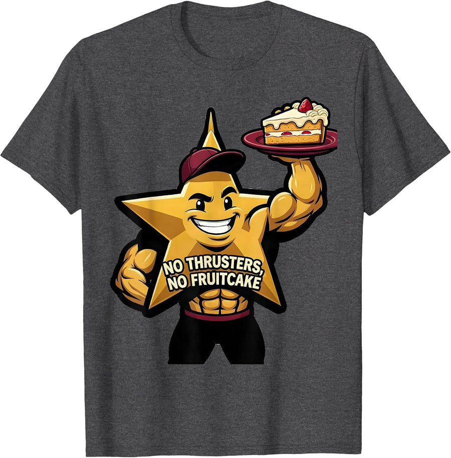 No Thrusters, No Fruitcake Funny Gym Bodybuilder Christmas T-Shirt, Men, Dark Heather Grey, Medium - As Pictured