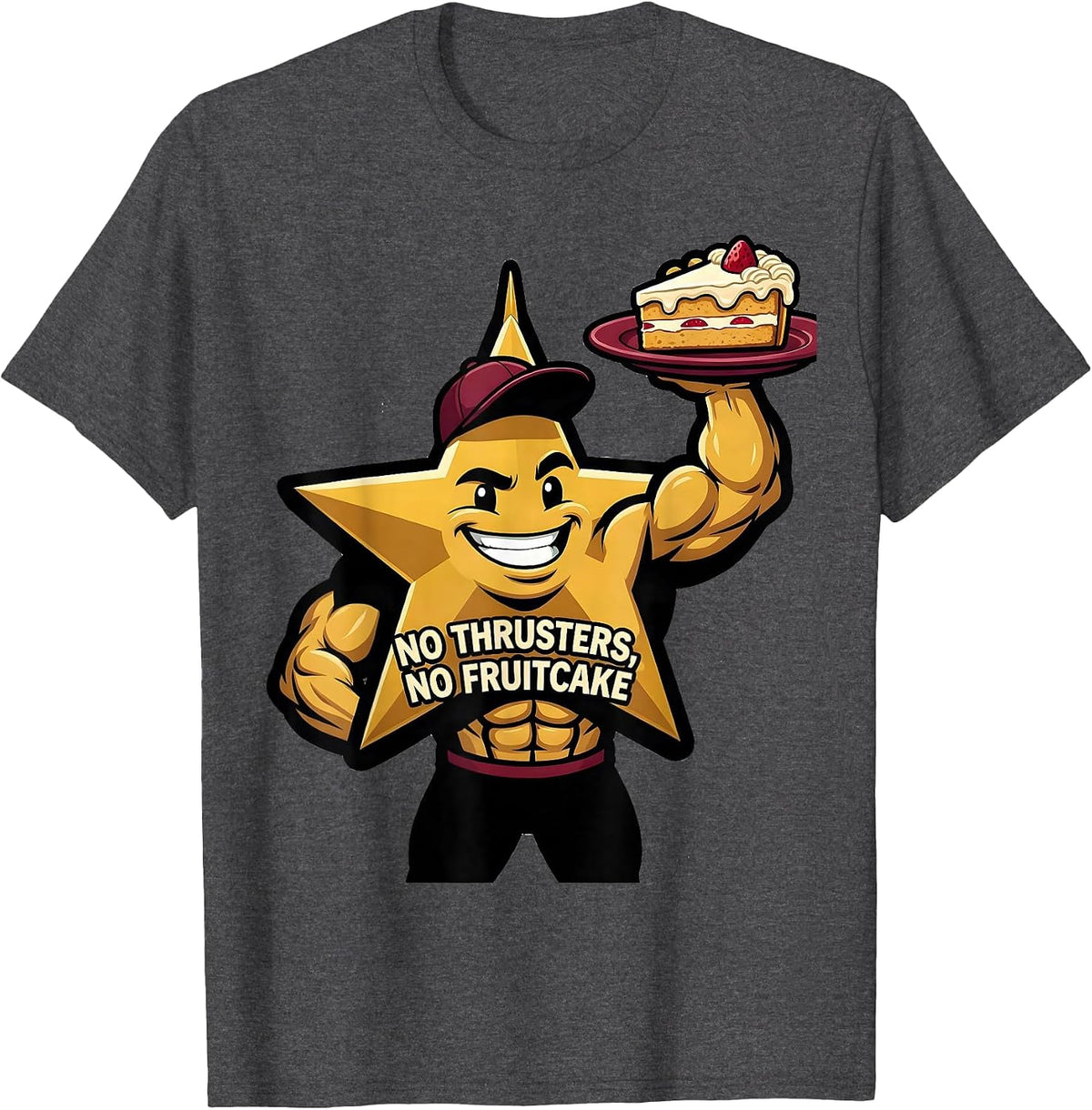 No Thrusters, No Fruitcake Funny Gym Bodybuilder Christmas T-Shirt, Men, Dark Heather Grey, X-Large - As Pictured