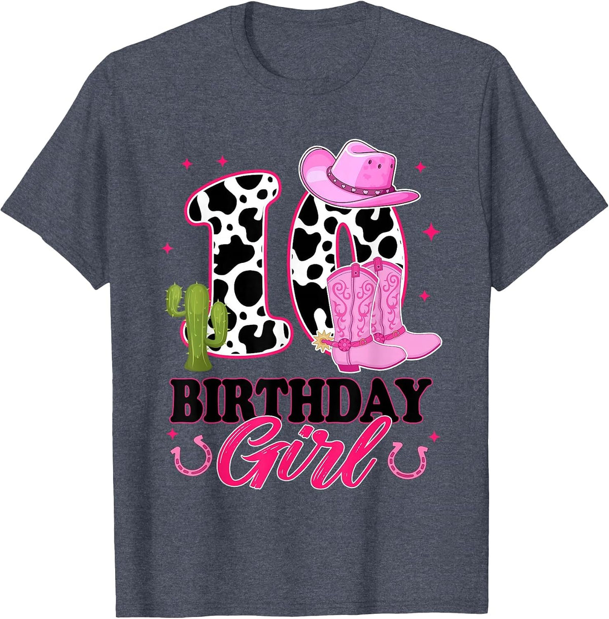 10th Birthday Girl Rodeo Western 10 Year Old Cowgirl T-Shirt - Heather Blue