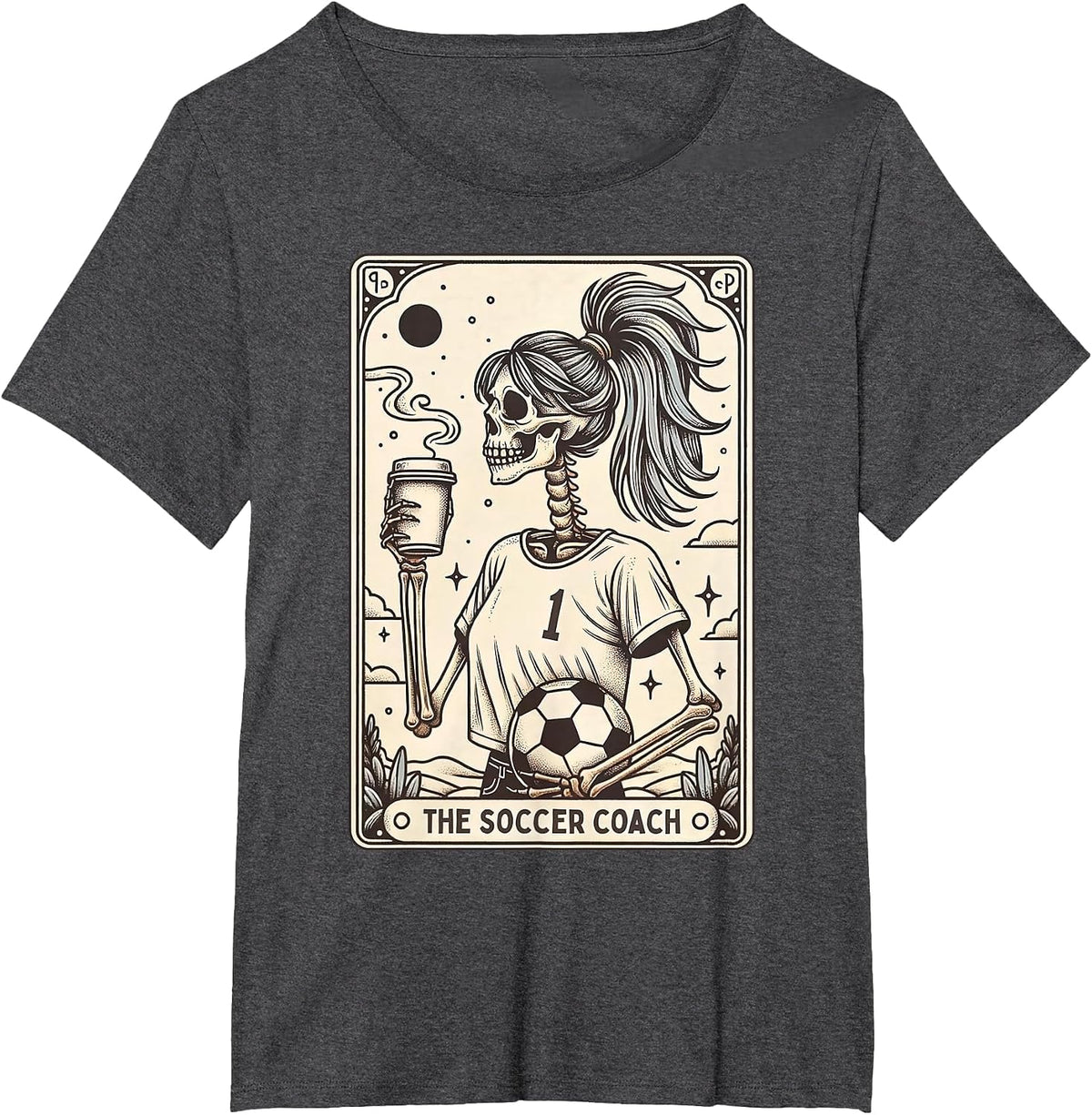 Soccer Coach Tarot Card Halloween Skeleton Soccer Mom Witchy T-Shirt - Dark Heather Grey