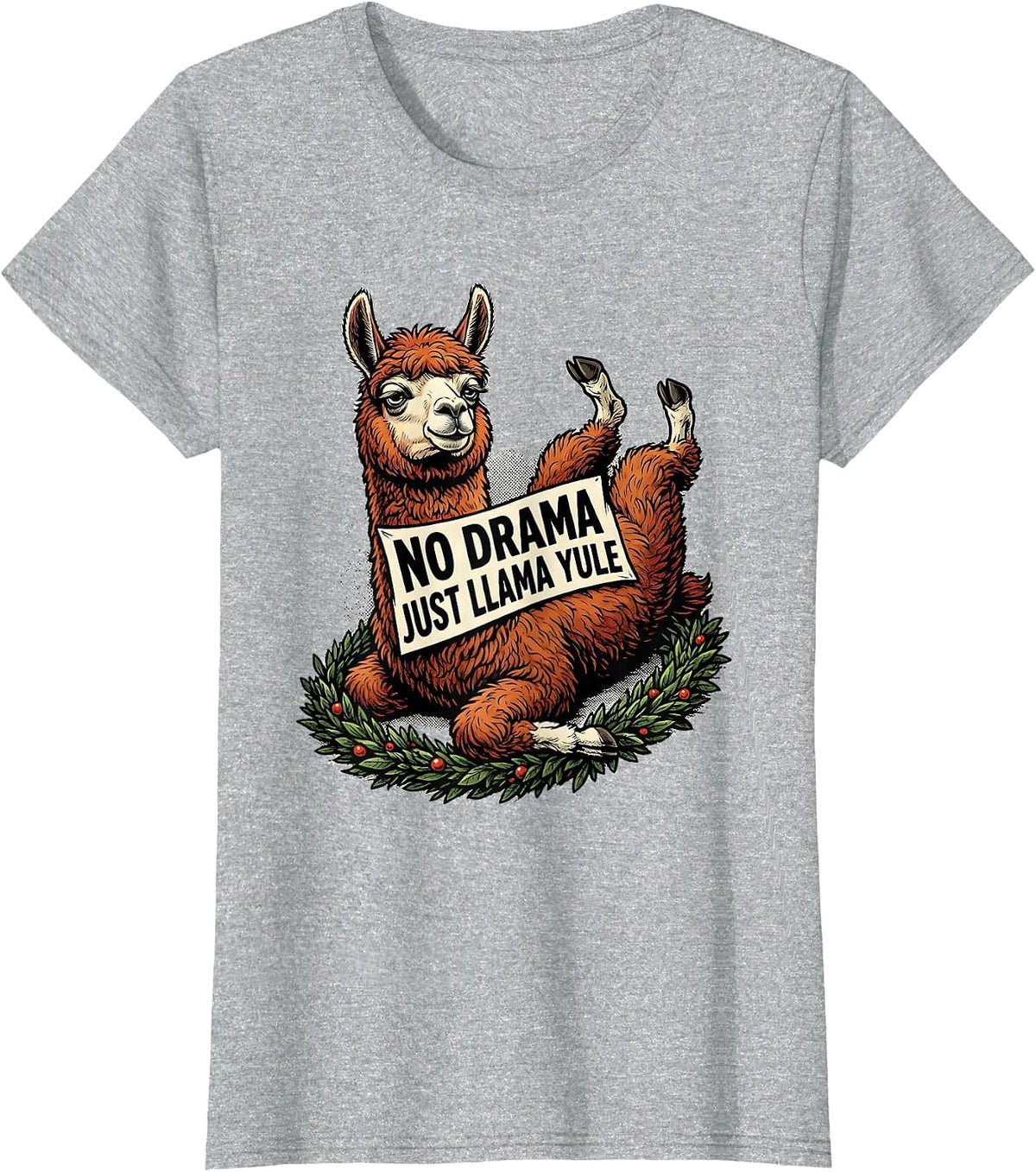 No Drama Just Llama Yule Funny Christmas Llama Lover T-Shirt - Heather Grey