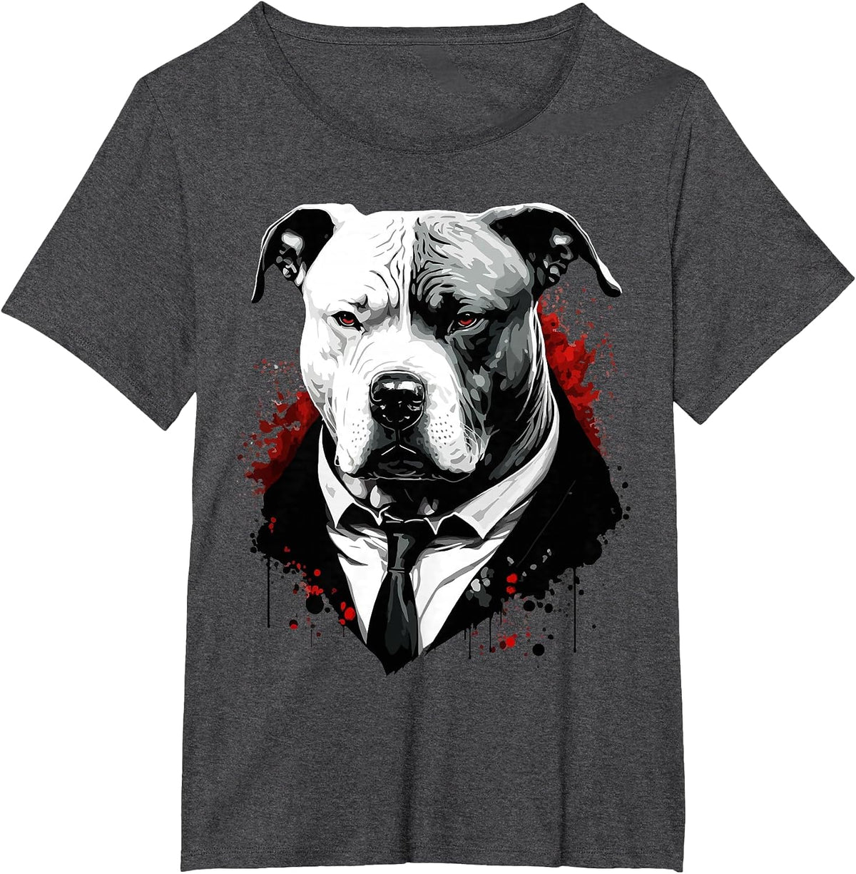 Pitbull Dog Gangster in Suit Funny Mob Boss Mafia-Themed T-Shirt - Dark Heather Grey