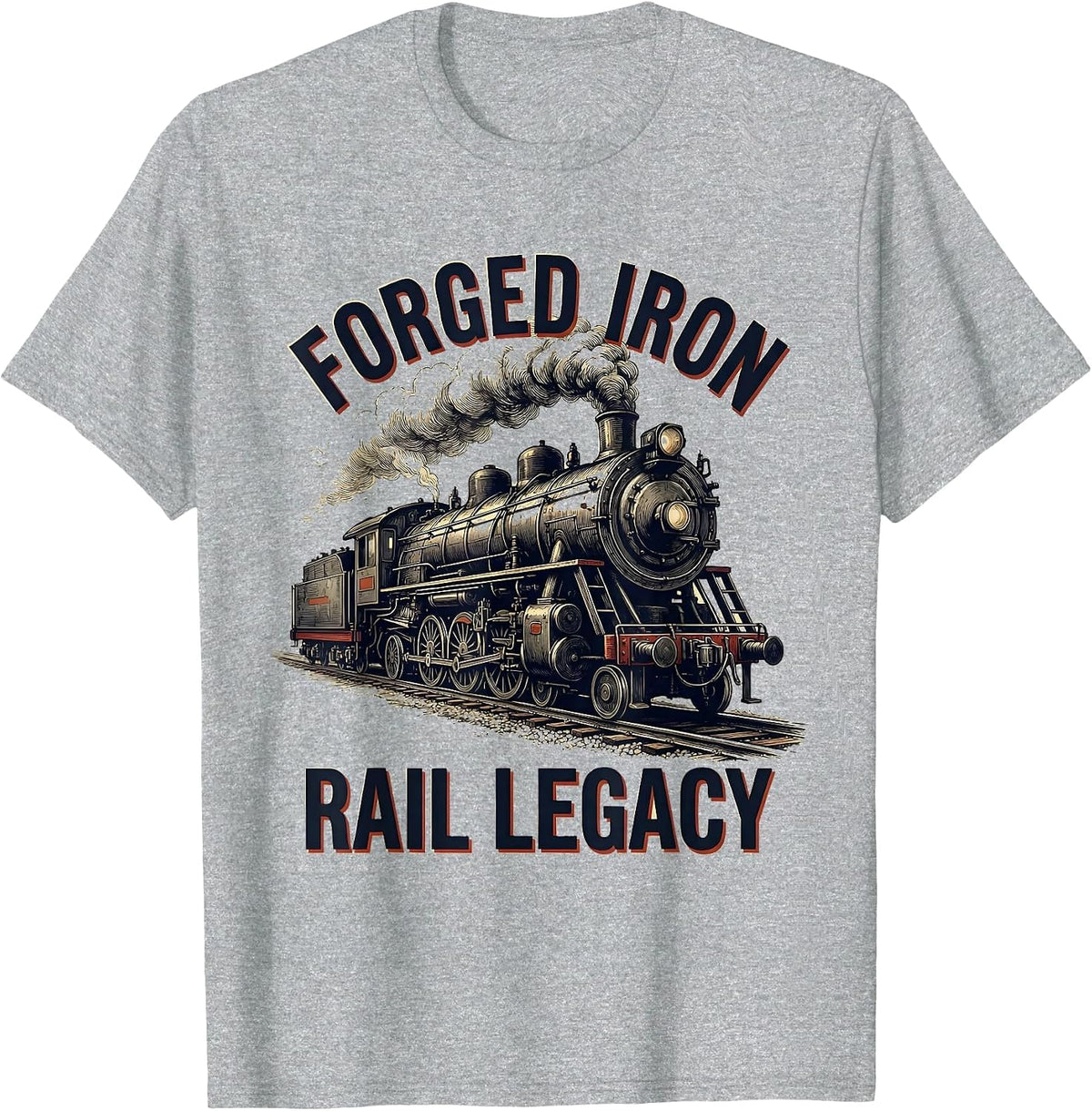 Men's Forged Iron Rail Legacy Vintage Steam Locomotive Railroad T-Shirt - Heather Grey