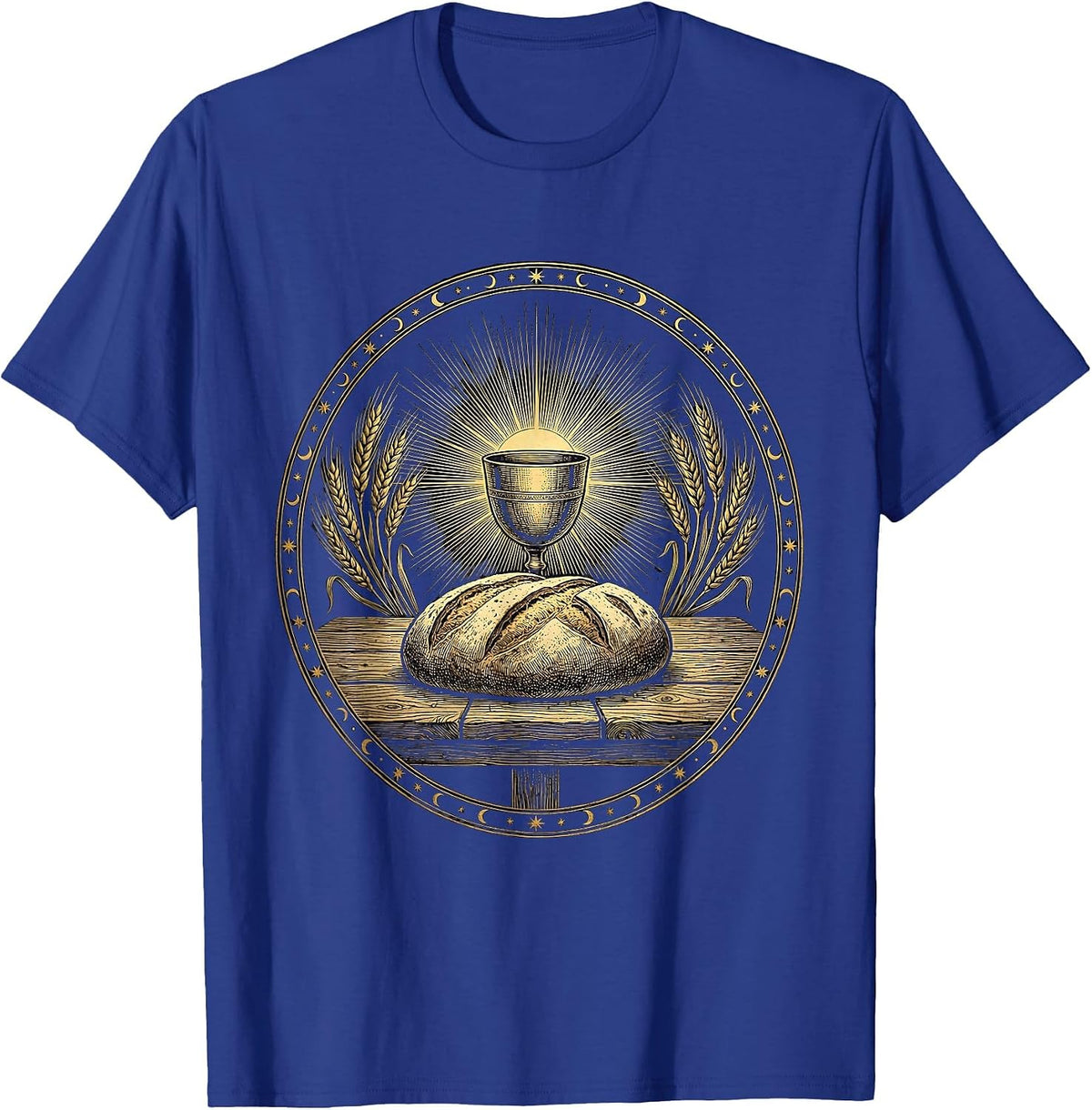 Bread and Chalice Christian Faith Illustration T-Shirt - Royal Blue