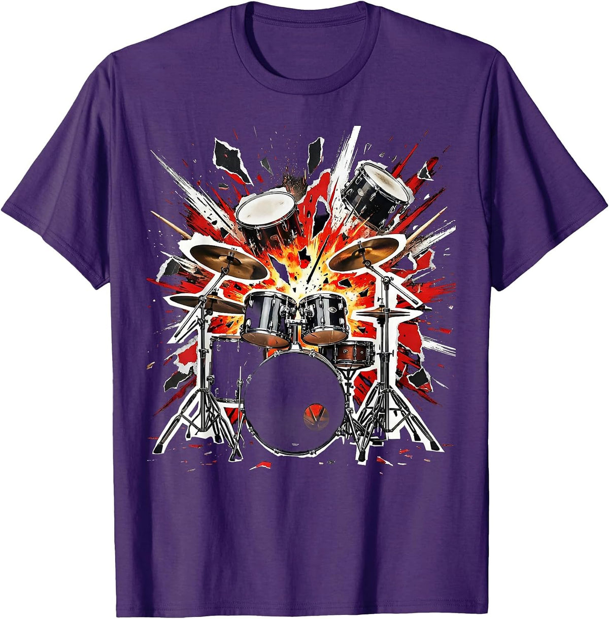 Men's Exploding Drum Kit Fragmented Percussion Art T-Shirt - Purple