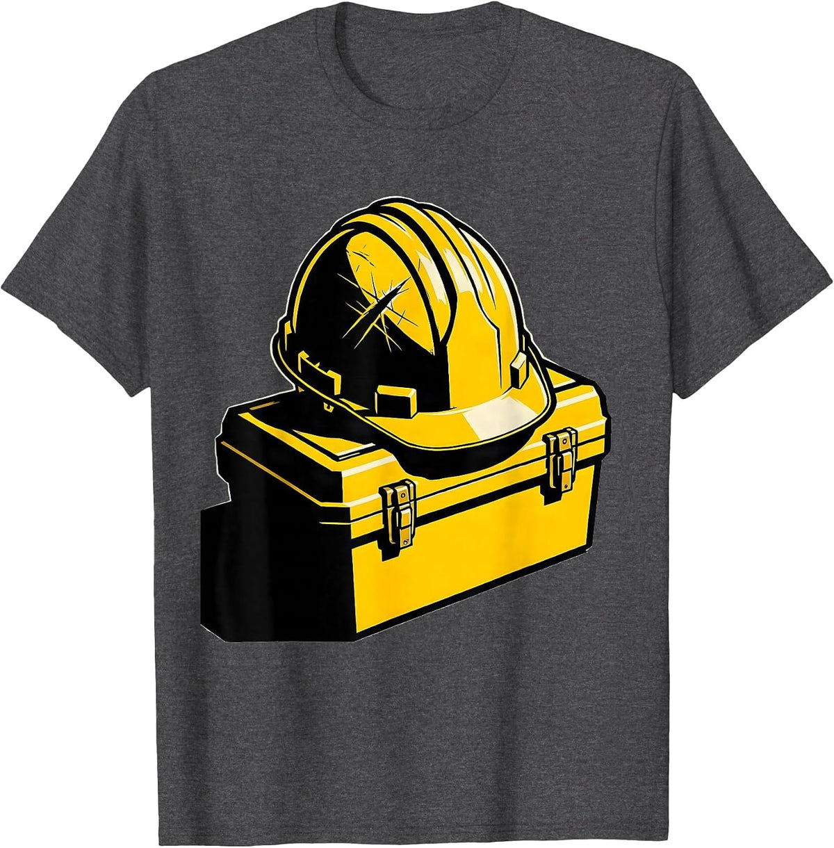 Men's Hard Hat on Toolbox Blue Collar Worker Graphic T-Shirt - Dark Heather Grey