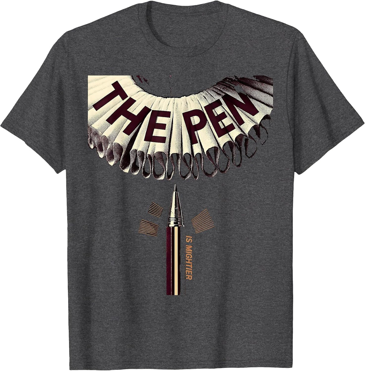 The Pen Is Mightier New Wave Typography Shakespeare Humor T-Shirt - Dark Heather Grey