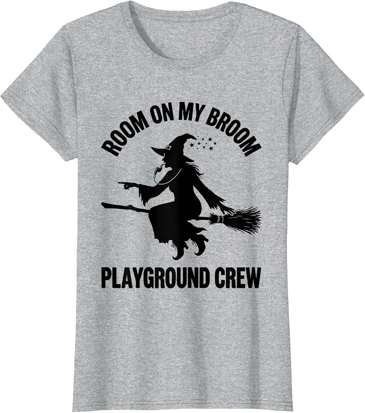 Women's Room On My Broom Playground Crew Funny Halloween Teacher T-Shirt - Heather Grey
