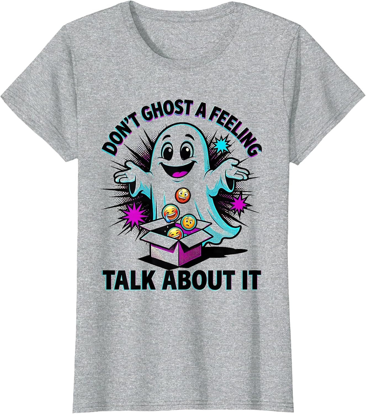 Don't Ghost A Feeling Talk About It Pop Art Halloween School T-Shirt - Heather Grey