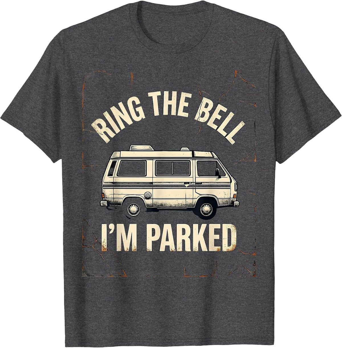 Men's RING THE BELL, I'M PARKED Distressed Van Life Nomad Retro T-Shirt - Dark Heather Grey