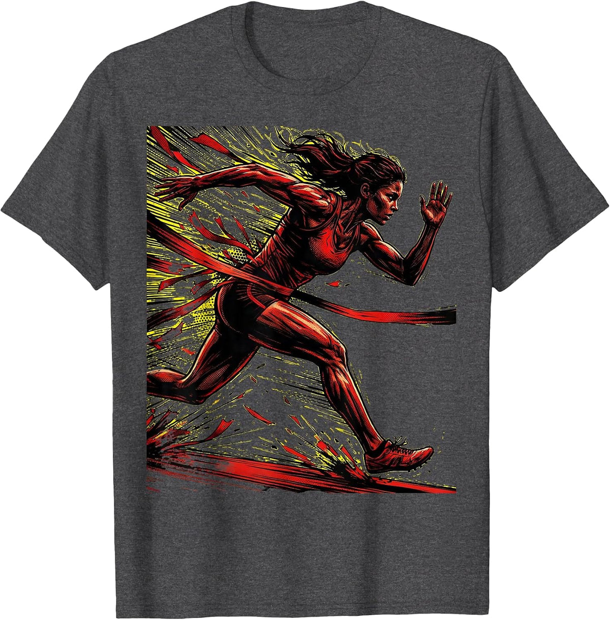 Breaking the Tape Sprint Finish Athlete Graphic T-Shirt - Dark Heather Grey