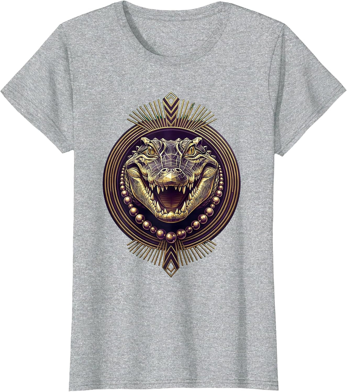 Mardi Gras Alligator Beads Festive Illustration T-Shirt - Heather Grey