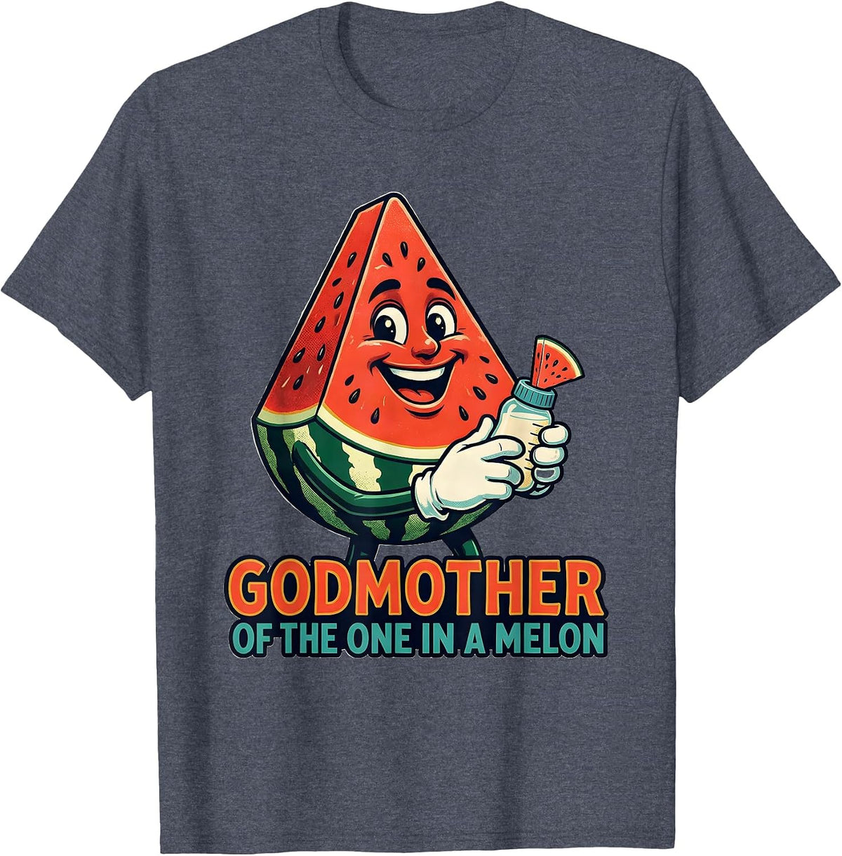 Godmother Of The One In A Melon Retro Watermelon First T-Shirt - Heather Blue