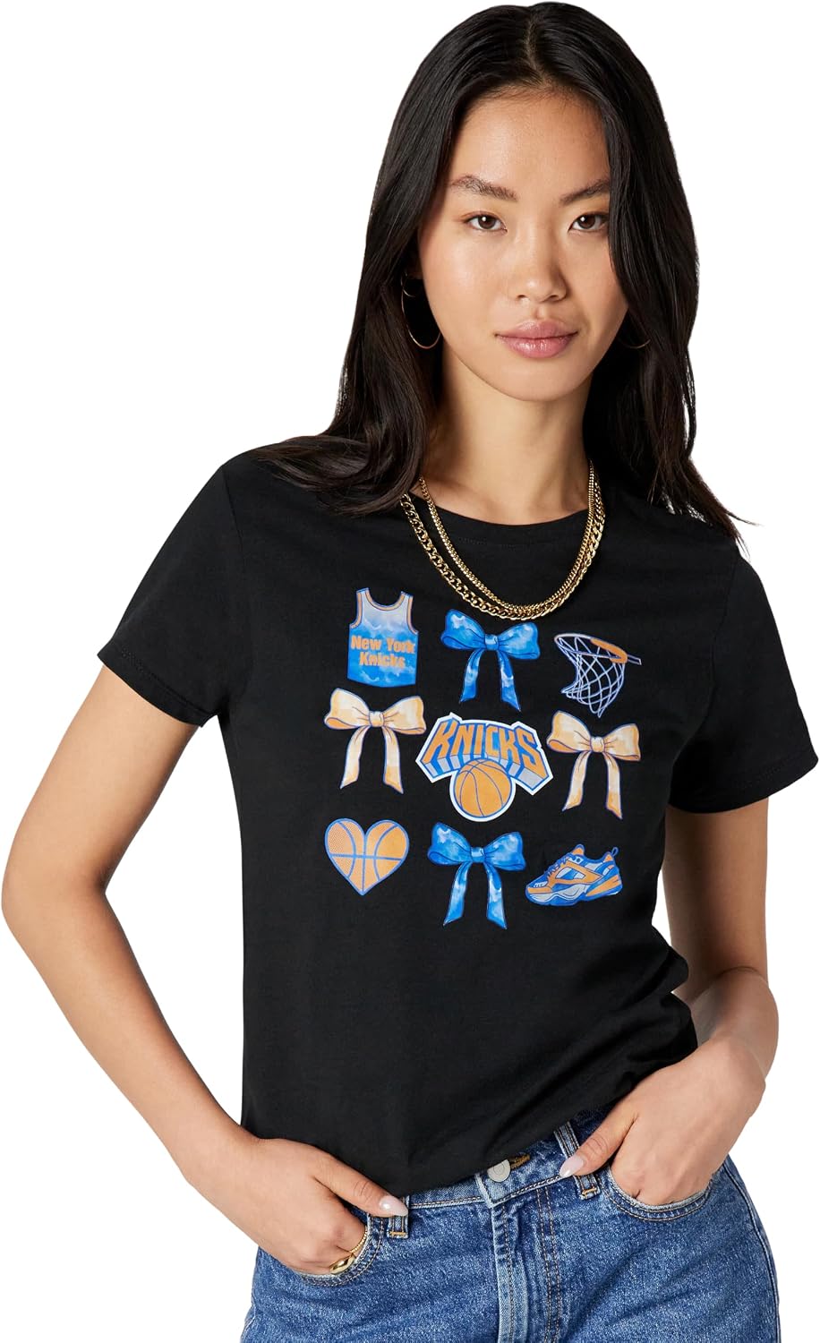 NBA New York Knicks Bow Grid T-Shirt - Heather Grey