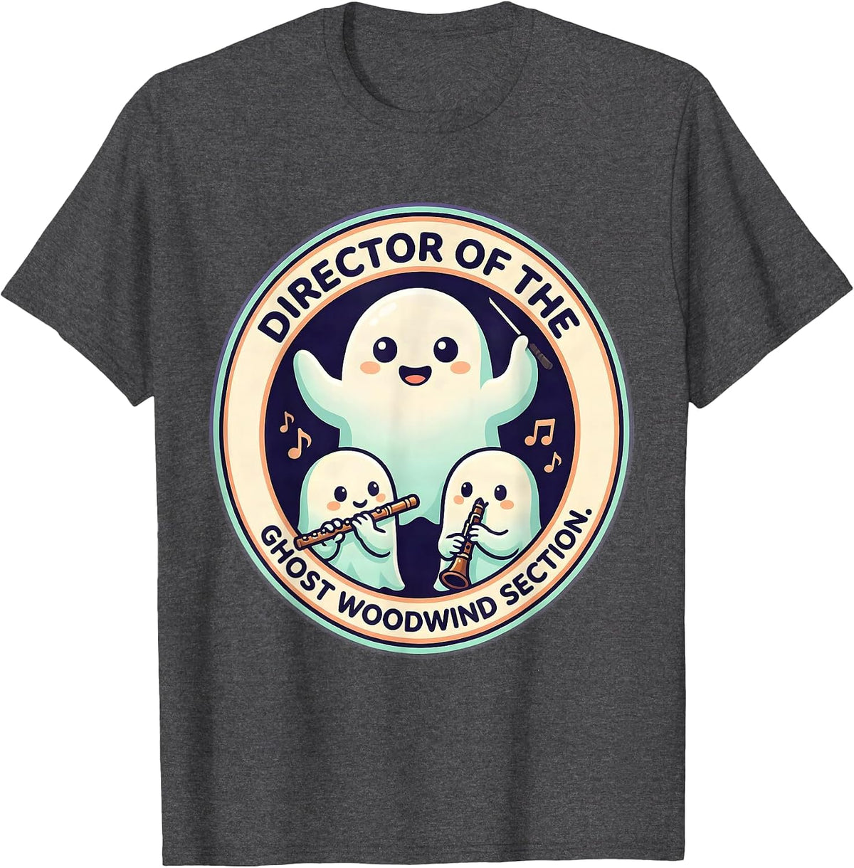 Director Of The Ghost Woodwind Section Cute Kawaii Music T-Shirt - Dark Heather Grey