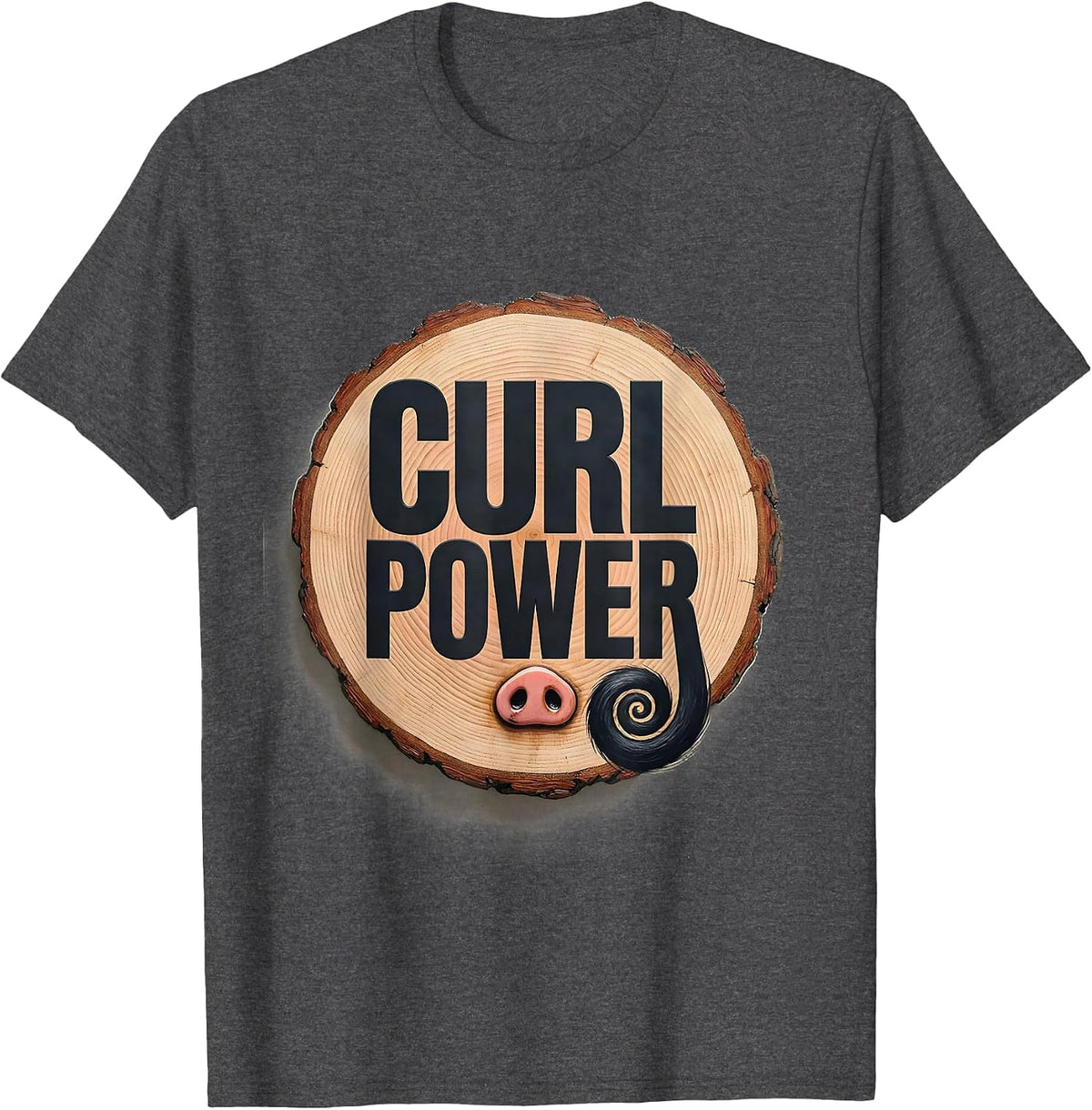 Men's Curl Power Funny Pig Lover Farm Animal Humor T-Shirt - Dark Heather Grey