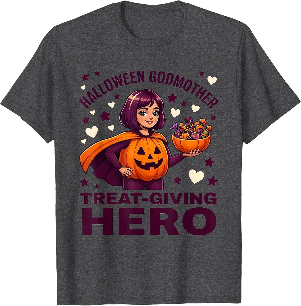 Halloween Godmother Treat-Giving Hero Cartoon Halloween T-Shirt - Dark Heather Grey