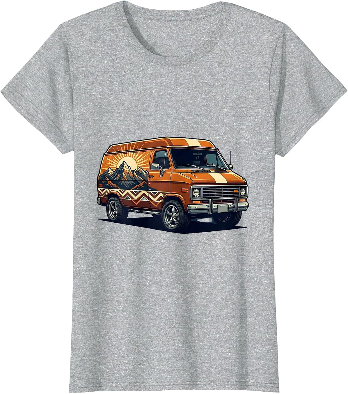 Vintage Van Sunset Mountain Mural 70s Graphic T-Shirt - Heather Grey