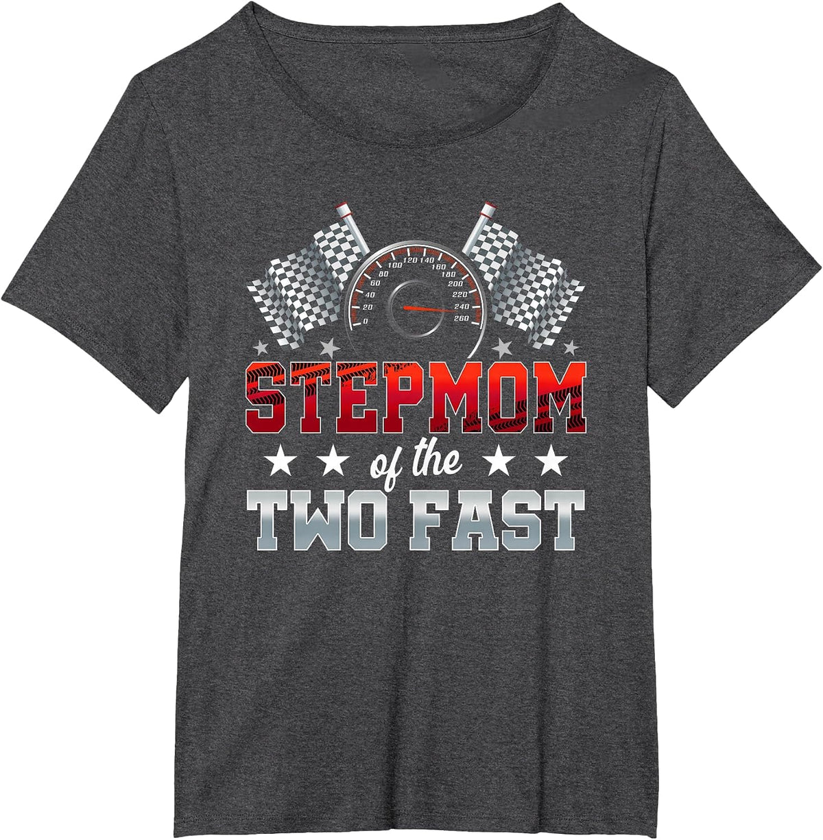 Stepmom of The Two Fast Second Birthday Racing Car Family T-Shirt - Dark Heather Grey