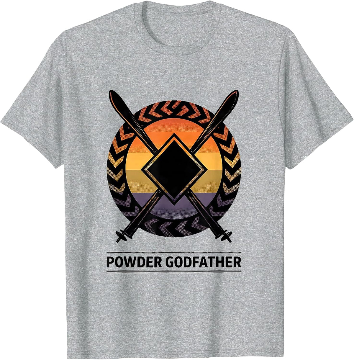 Men's Powder Godfather Bold Black-Diamond Ski Humor Ski Dad Gift T-Shirt - Heather Grey