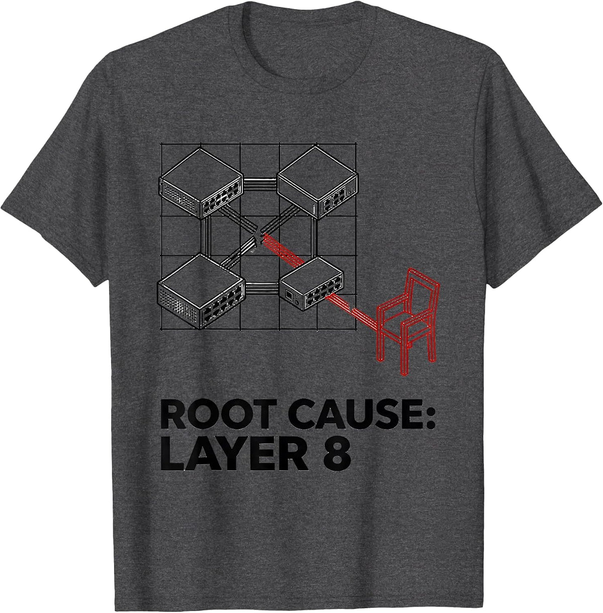 Root Cause Layer 8 Funny IT Tech Support Sysadmin Humor T-Shirt - Dark Heather Grey