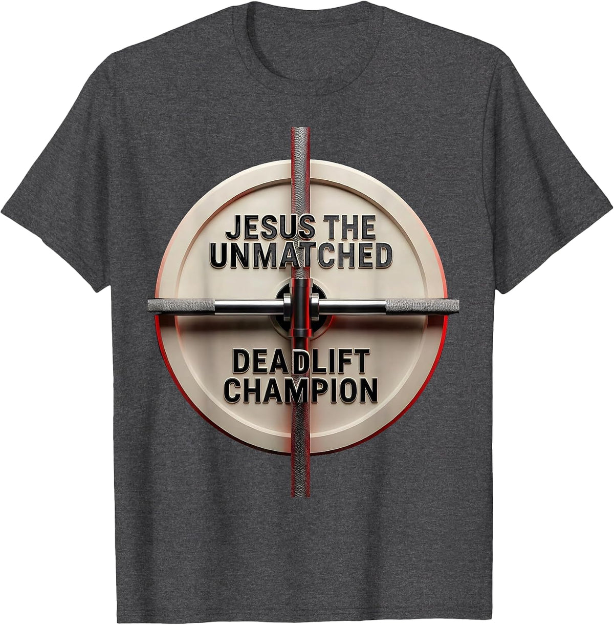 Men's Jesus The Unmatched Deadlift Champion Geometric Christian T-Shirt - Dark Heather Grey