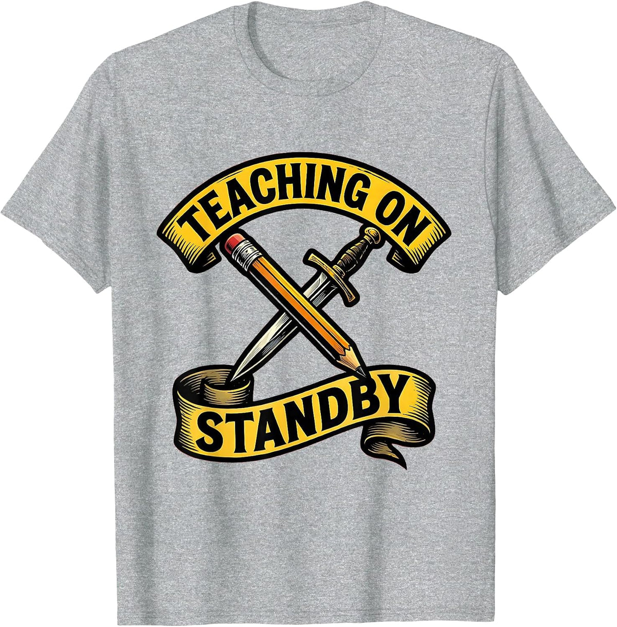 Men's Teaching On Standby Substitute Teacher Design T-Shirt - Heather Grey