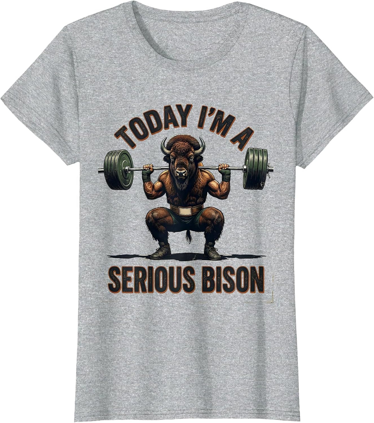 Today I'm A Serious Bison Funny Vintage Gym Weightlifting T-Shirt - Heather Grey