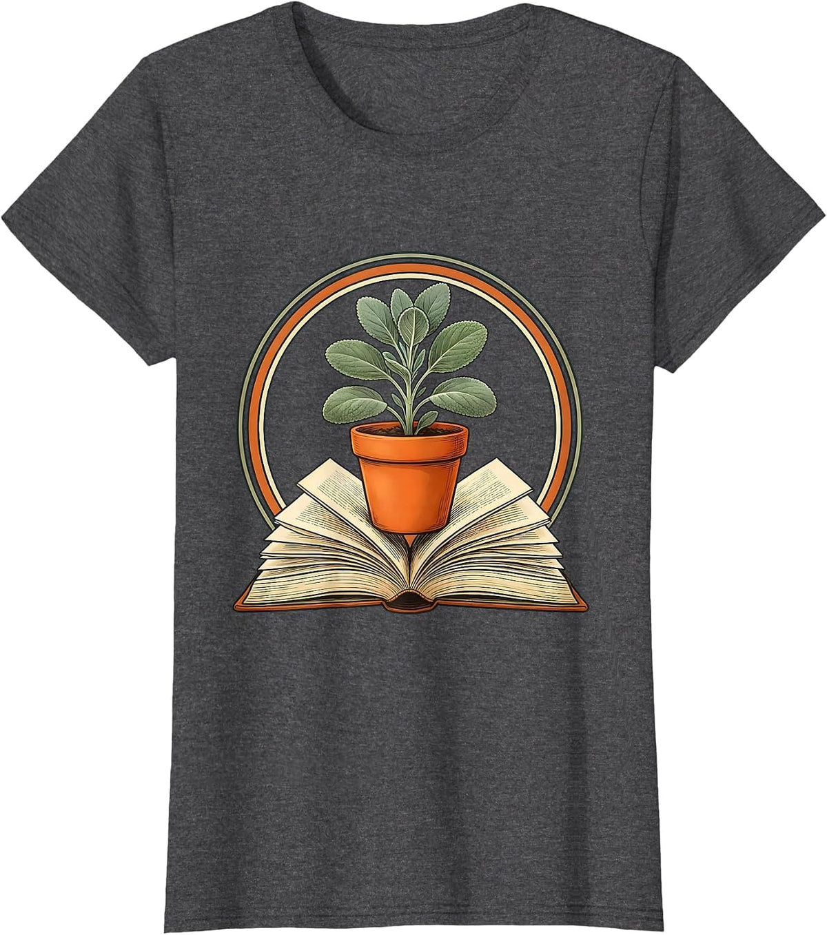 Women's 5th Grade Teacher Potted Plant Book Illustration T-Shirt - Dark Heather Grey