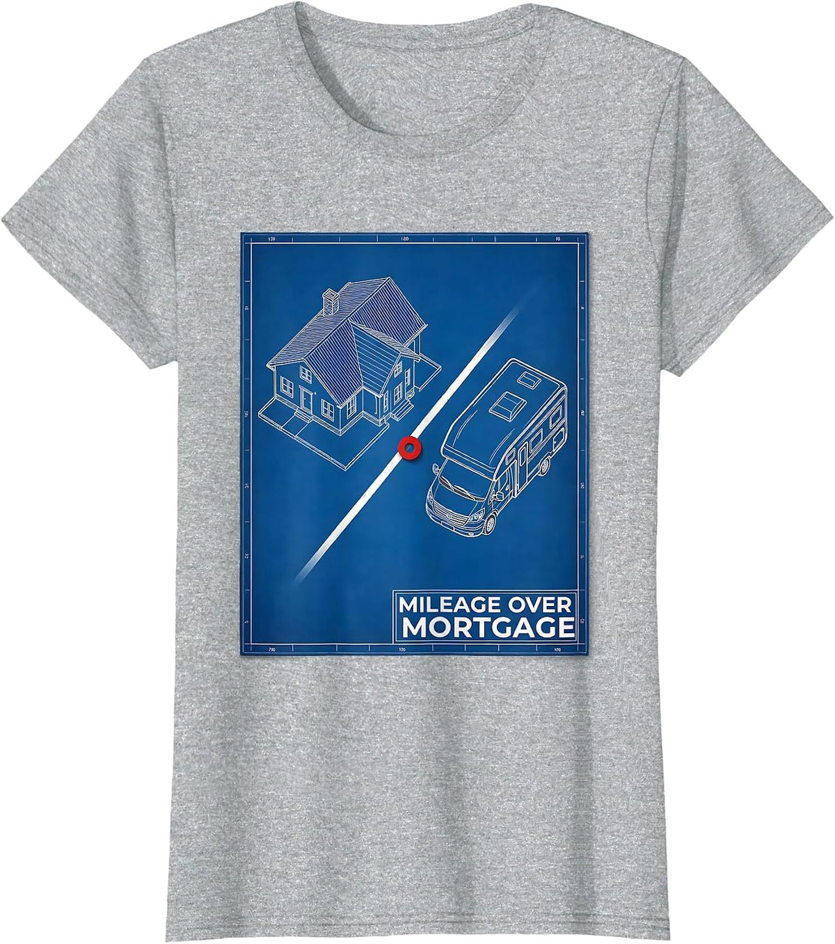 Women's Mileage Over Mortgage Vintage Van Life Retro Road Trip T-Shirt - Heather Grey