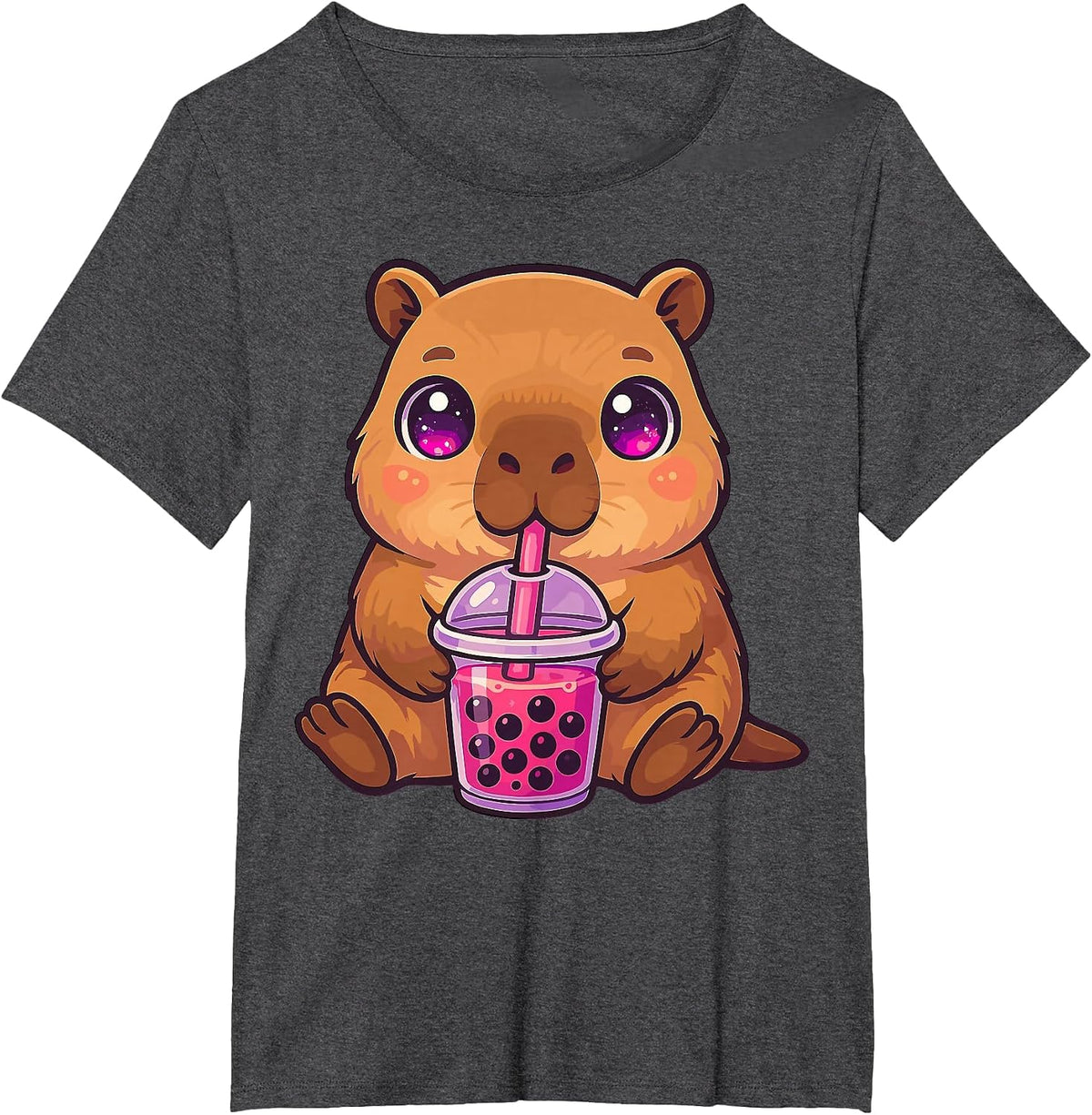 Capybara with Bubble Tea Boba Tea Cute T-Shirt - Dark Heather Grey
