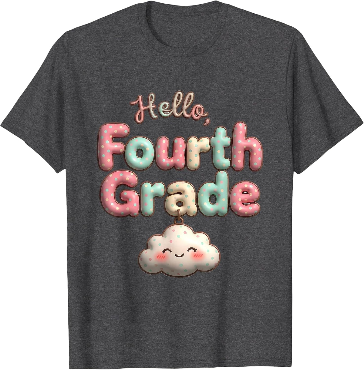 Men's Hello, Fourth Grade Cute Kawaii Preppy Teacher Back T-Shirt - Dark Heather Grey