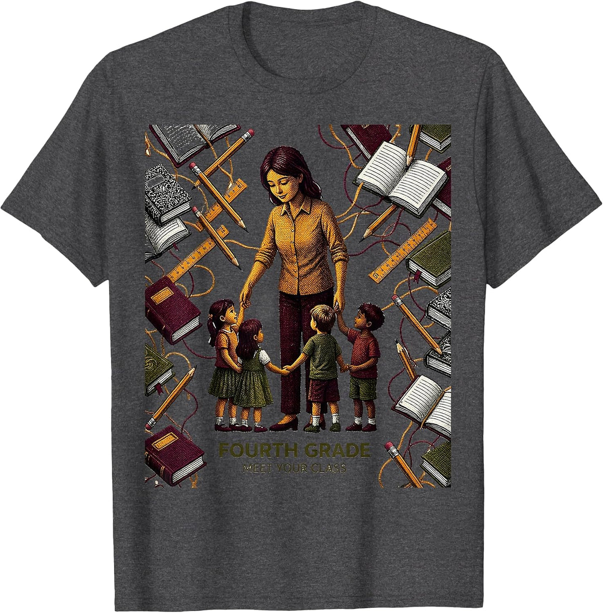 Men's Fourth Grade Meet Your Class Funny Teacher Back To School T-Shirt - Dark Heather Grey