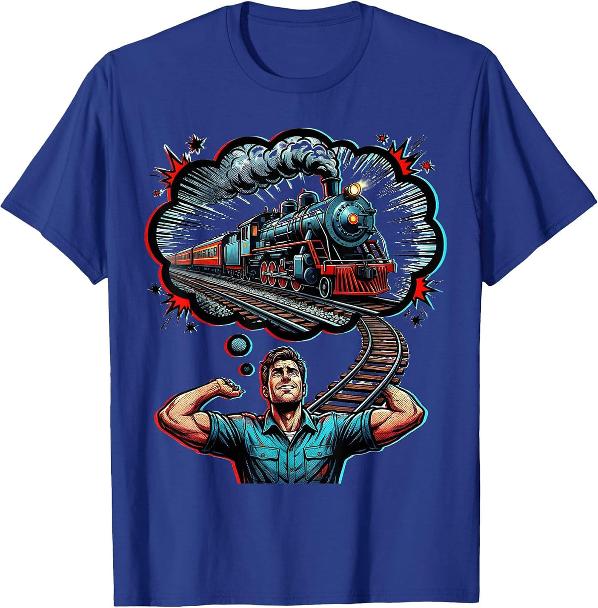 Confident Train Enthusiast Pop Art Hobbyist Humor T-Shirt - Royal Blue