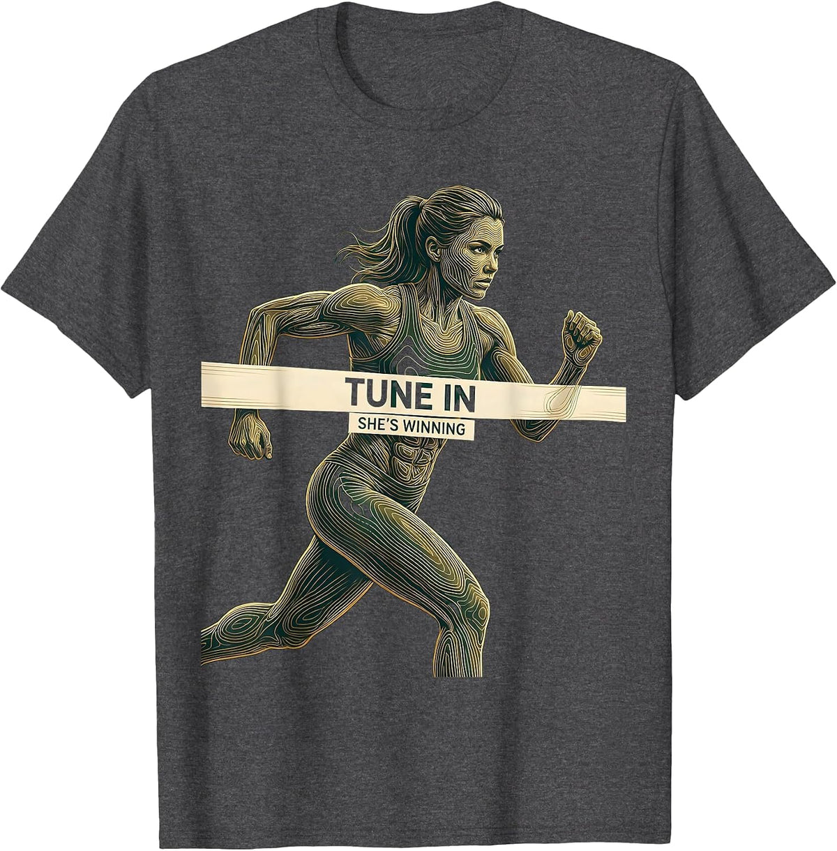 Tune In She's Winning Sports Fan Graphic Design T-Shirt - Dark Heather Grey