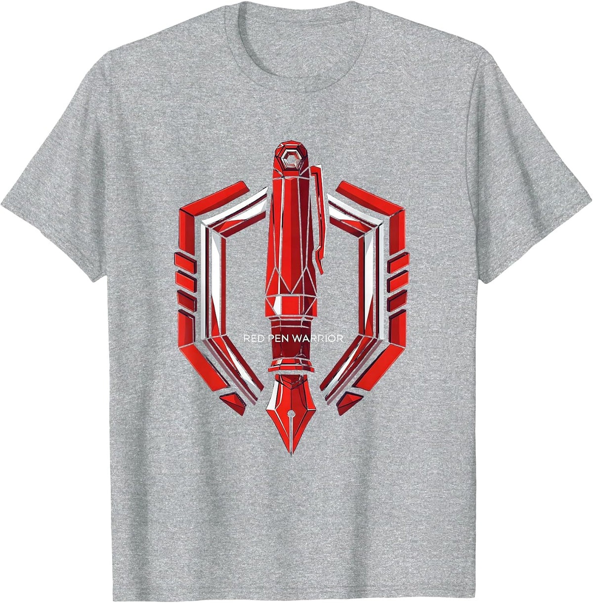 Men's Red Pen Warrior Teacher Graphic Design T-Shirt - Heather Grey