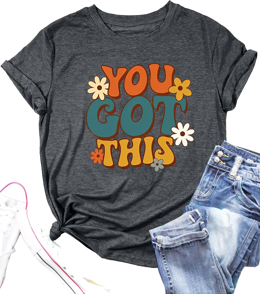 You Got This Shirt Women Teacher Graphic Testing Tshirts Funny Back to School Encouraging Short Sleeve Tees Tops - B-grey