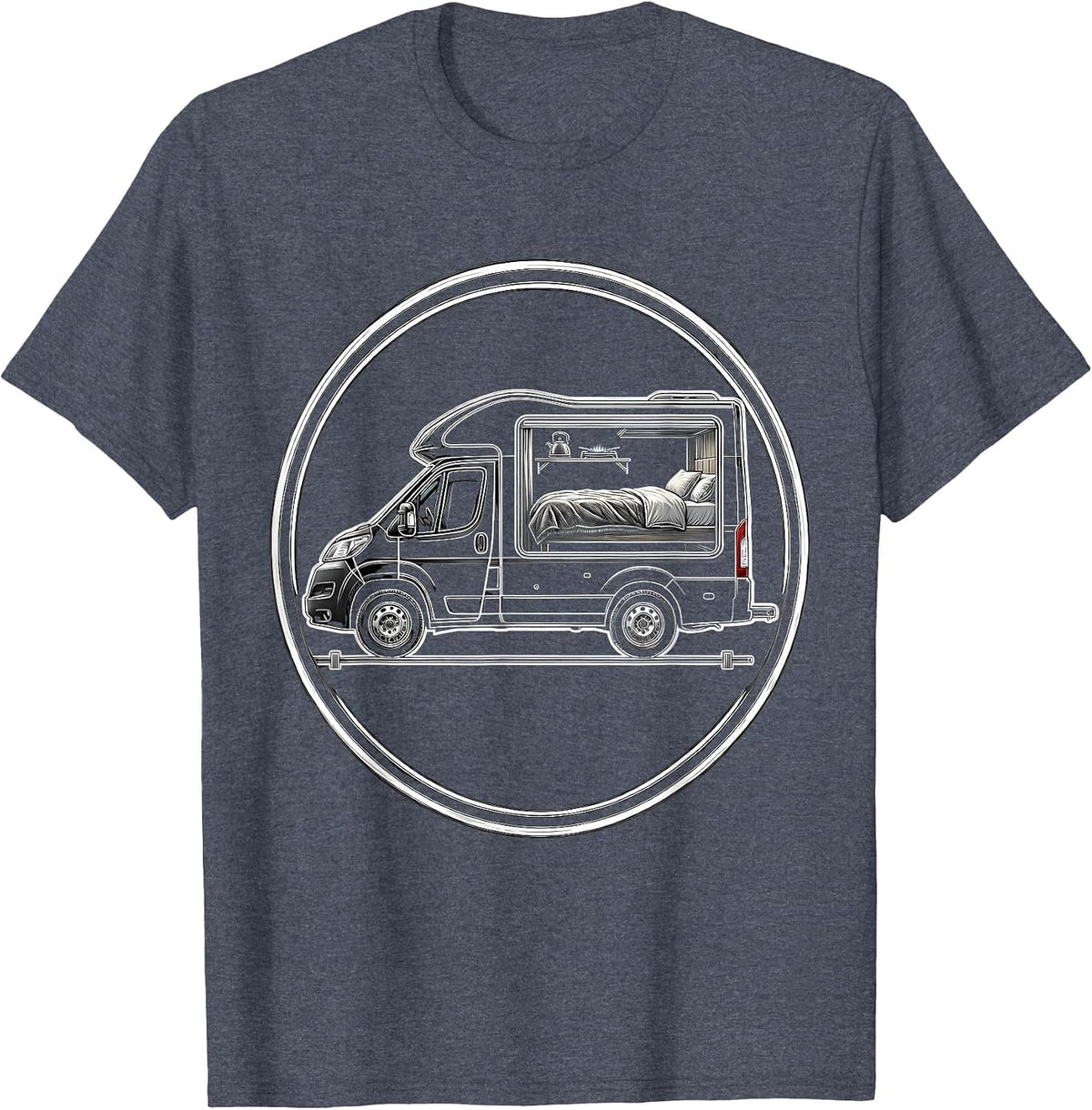 Van Camper Badge Van Life Road Trip Enthusiast T-Shirt - Heather Blue
