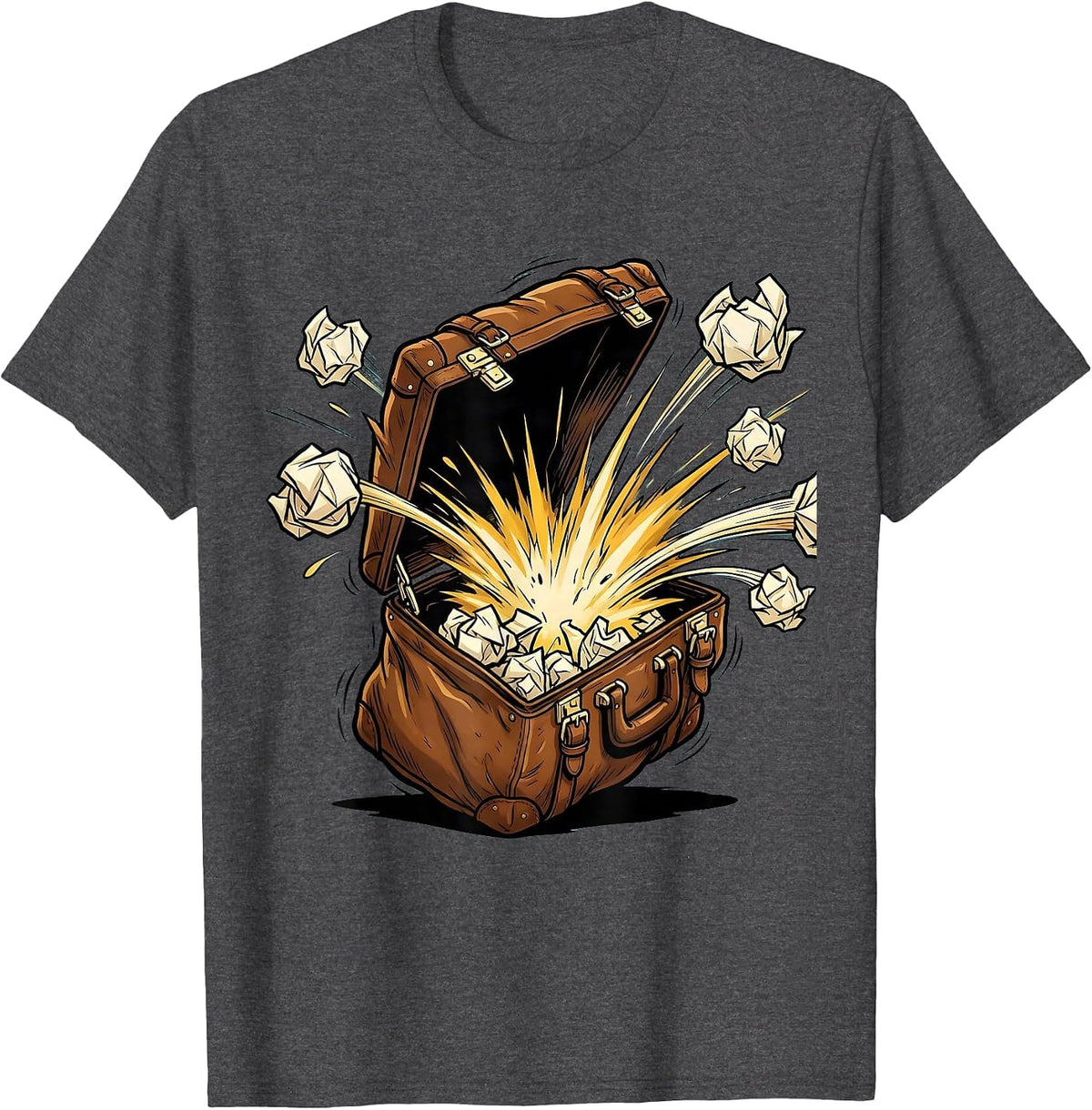 Men's Substitute Teacher Exploding Briefcase Graphic T-Shirt - Dark Heather Grey